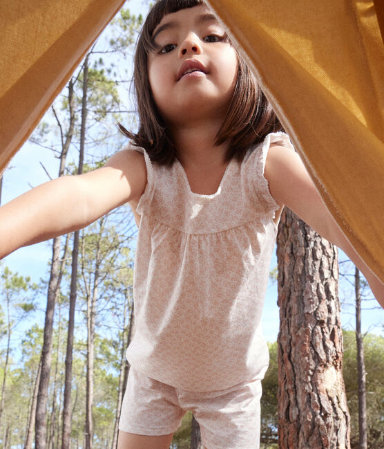 Katoenen pyjamashort met bloemenprint voor kinderen MARSHMALLOW/ PANTY
