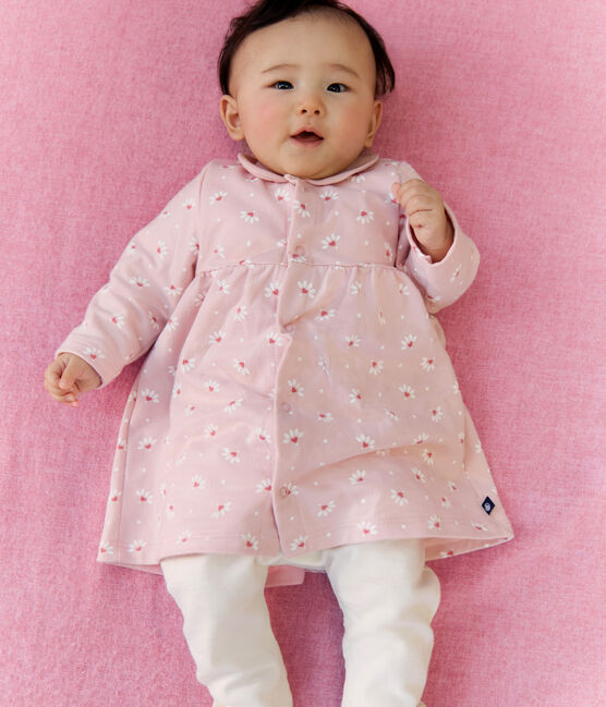Babyjurkje met kraag en bloemetjes- en hartjesprint en legging van katoen roze JOLI/wit MULTICO