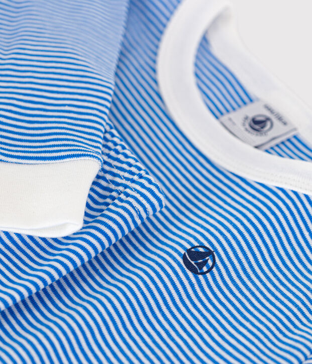 Pyjama ajust&eacute; en coton ray&eacute; enfant bleu/blanc