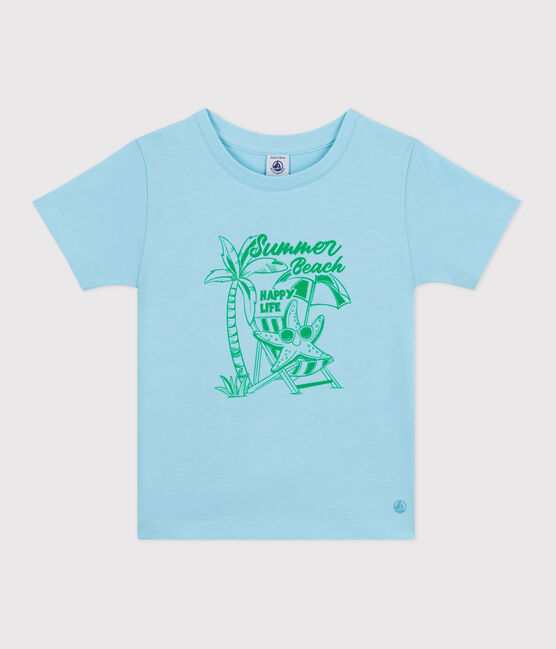 Katoenen T-shirt met korte mouwen en print voor kinderen blauw AQUATIC