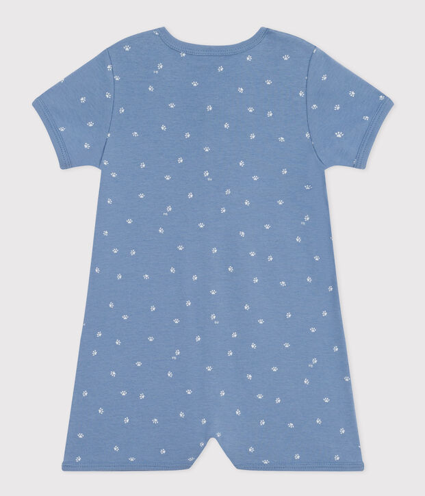 Combinaison courte en coton b&eacute;b&eacute; bleu/blanc
