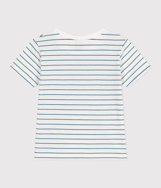 Katoenen kinder-T-shirt met korte mouw en streepjes groen MARSHMALLOW/ DRAGONFLY