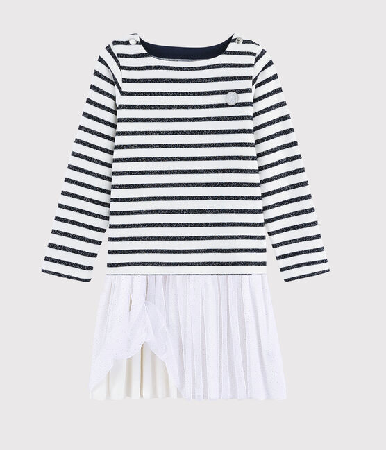 Robe manches longues enfant fille blanc MARSHMALLOW/ SMOKING ARGENT BRILLANT