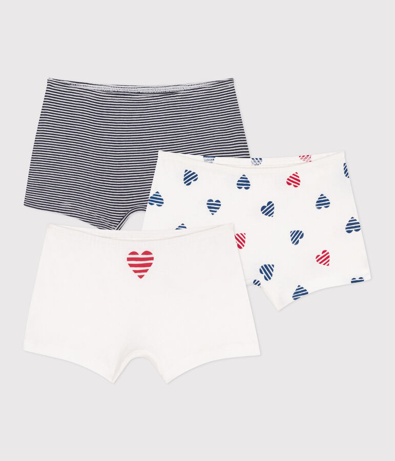 Lot de 3 shorties enfant en coton long imprim&eacute; c&oelig;urs variante 1