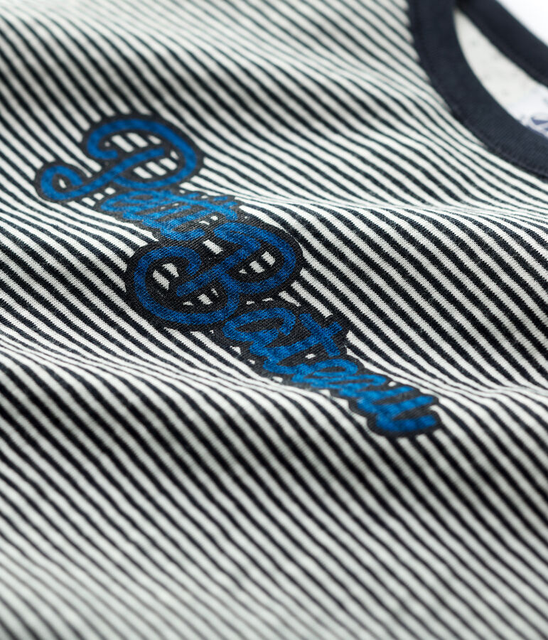 Tee-shirt manches longues en tubique enfant gar&ccedil;on bleu/blanc