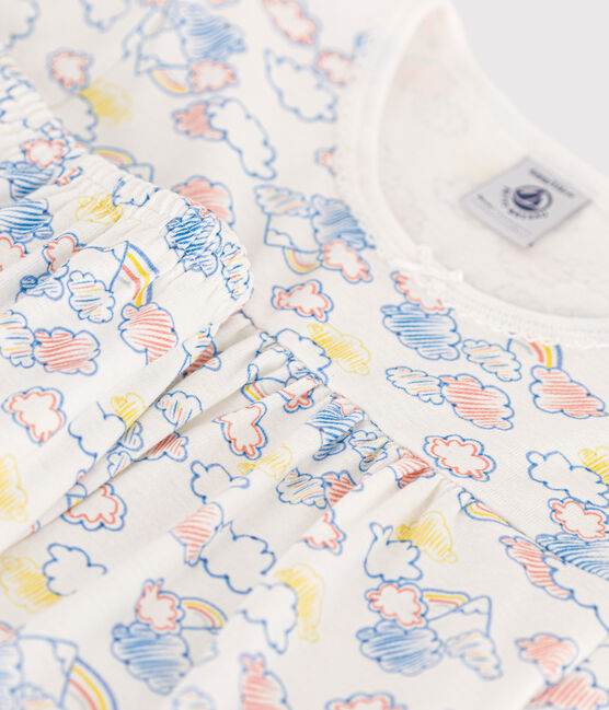 Katoenen pyjamashort met regenboogprint voor kinderen wit MARSHMALLOW/wit MULTICO