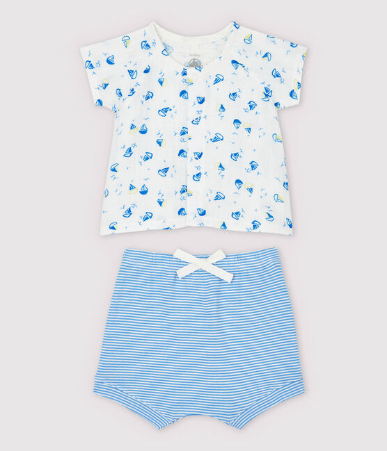 Ensemble 2 pièces bleu bébé en tissu couche et coton biologique blanc MARSHMALLOW/blanc MULTICO
