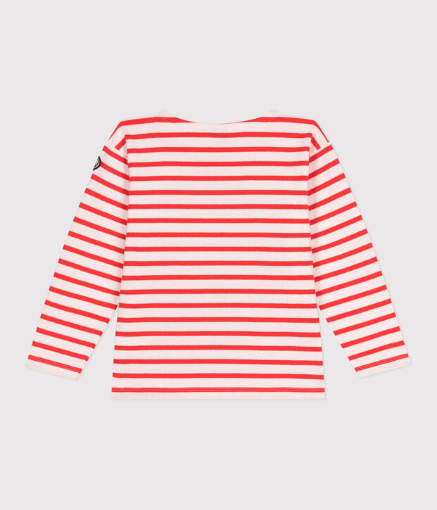 Uniseks katoenen marineshirt met lange mouwen voor kinderen roze/rood