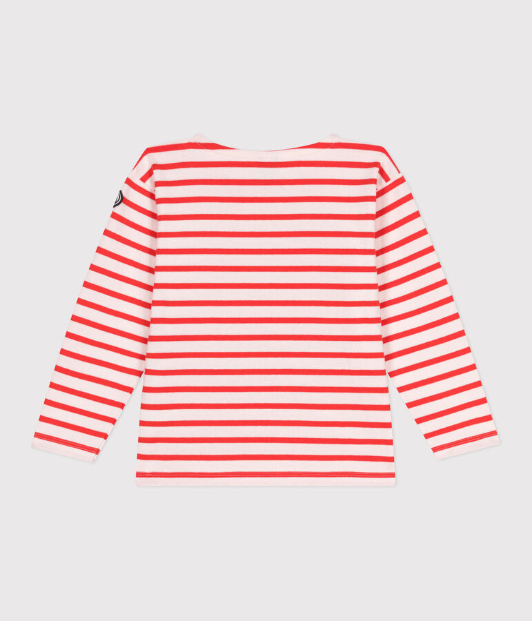 Uniseks katoenen marineshirt met lange mouwen voor kinderen roze/rood