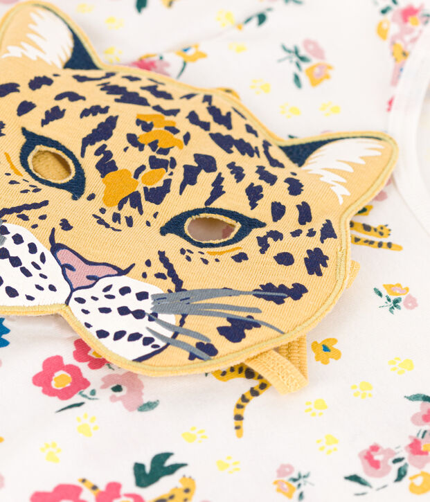 Lichtgevende verkleedpyjama met panternmasker van katoen voor kinderen wit/multicouleur