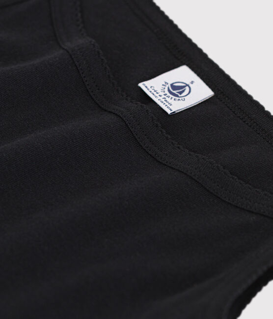 L'ICONIQUE, biokatoenen damesshirt met bandjes zwart NOIR
