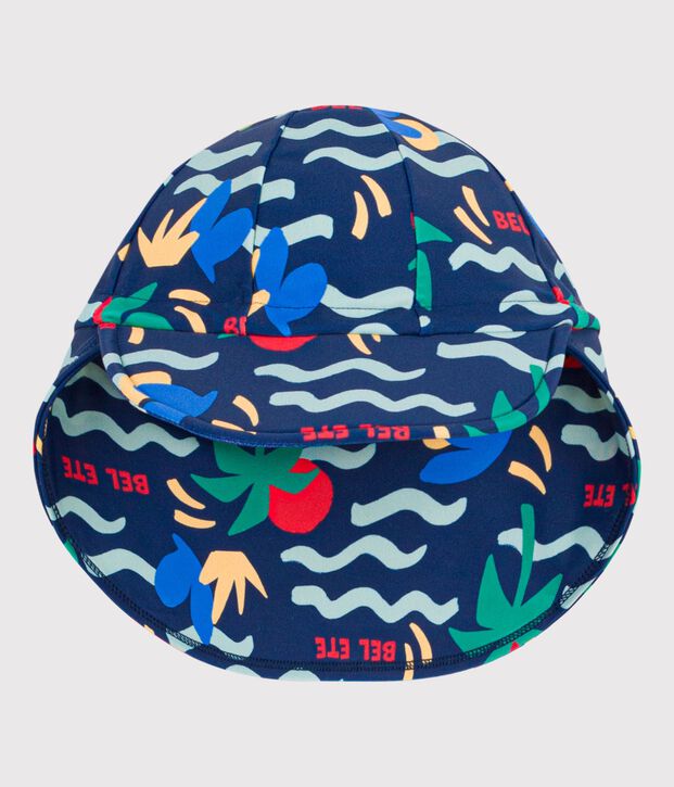 Babypet met uv-bescherming en golfprint blauw/multicouleur