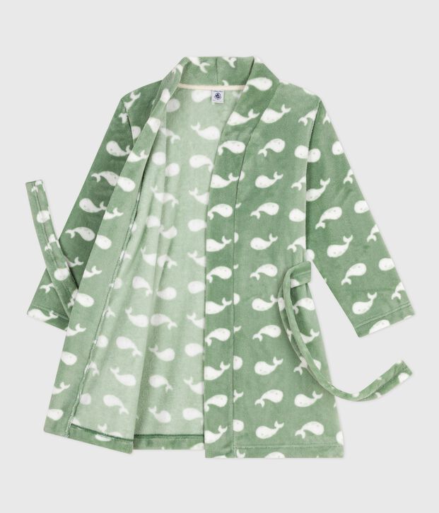 Kamerjas van fleece met print voor kinderen groen/wit