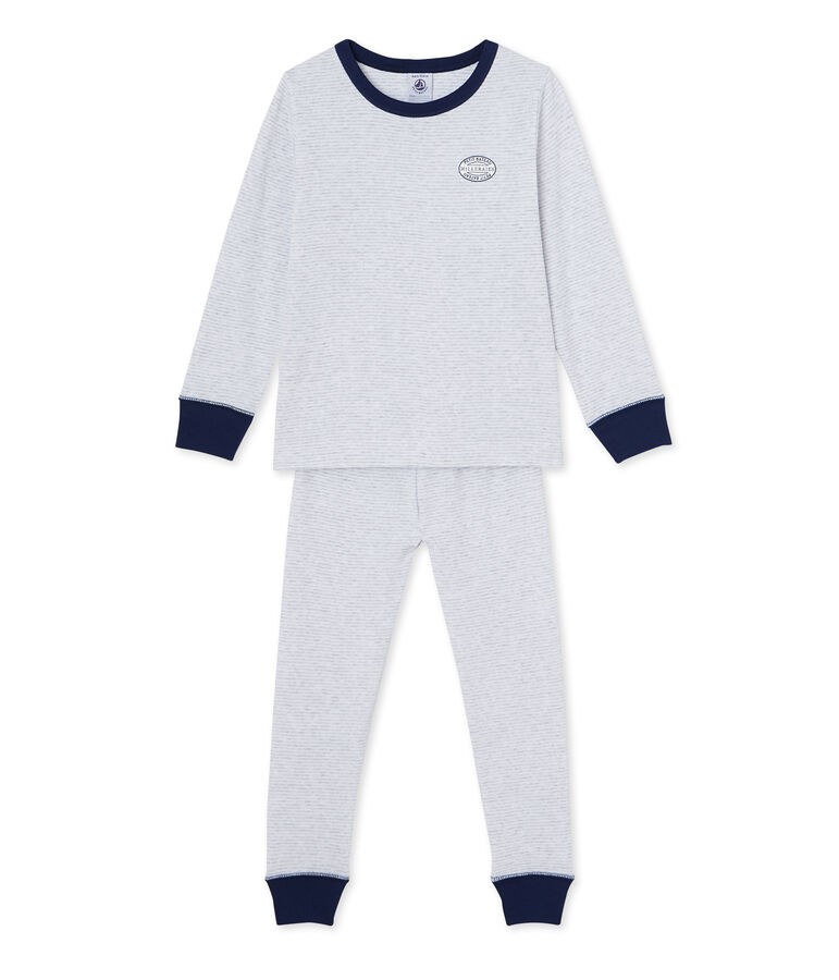 Pyjama gar&ccedil;on en milleraies grijs POUSSIERE/wit LAIT