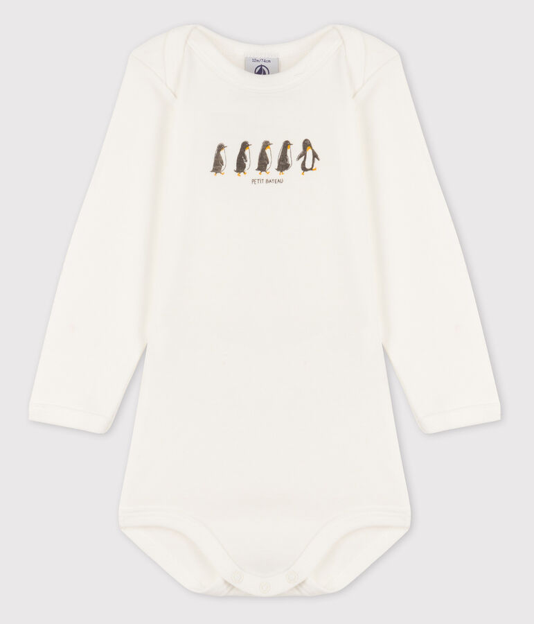 Body manches longues b&eacute;b&eacute; fille blanc MARSHMALLOW/jaune BOUDOR