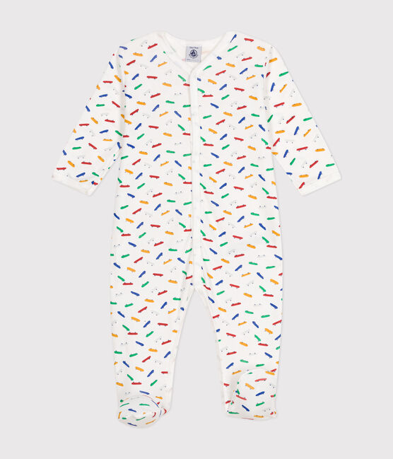 Katoenen babypyjama met skateboardprint wit MARSHMALLOW/wit MULTICO