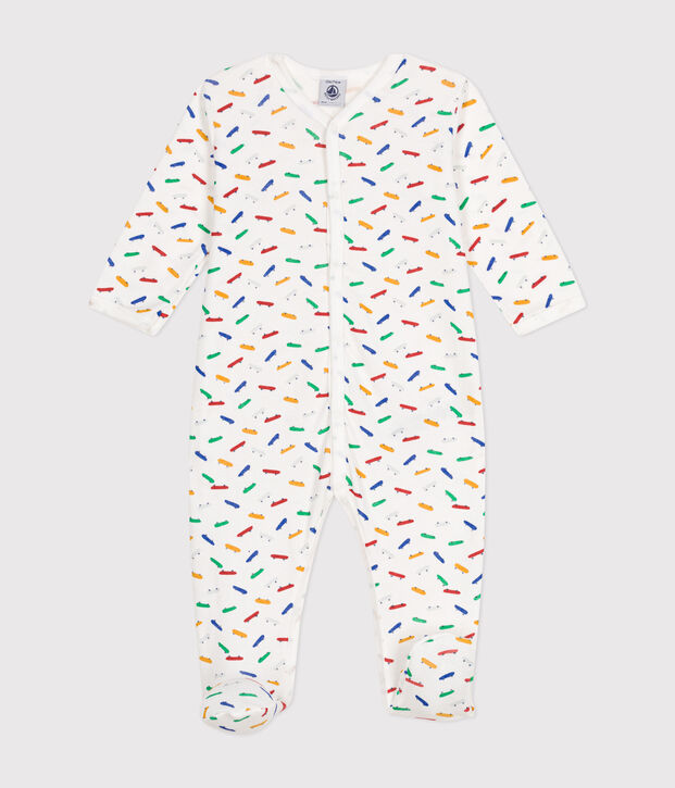 Katoenen babypyjama met skateboardprint wit/multicouleur
