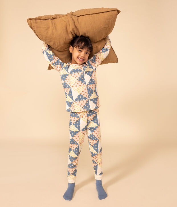 Katoenen patchwork pyjama voor meisjes ecru/multicouleur