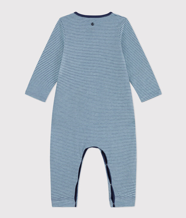 Combinaison longue ray&eacute;e en coton b&eacute;b&eacute; bleu/bleu/bleu
