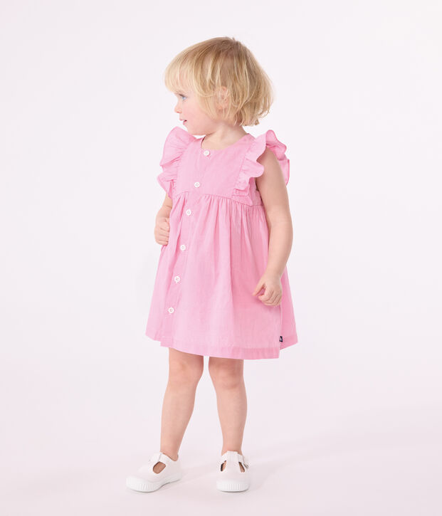 Mouwloos babyjurkje in licht katoen met bloomer en vichyprint wit/roze