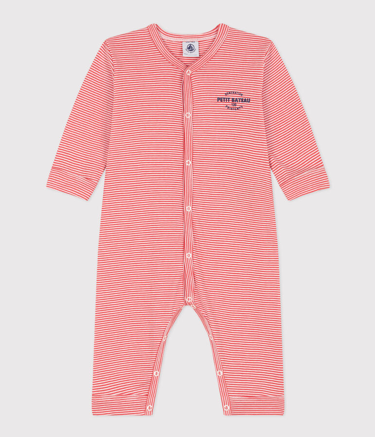 Pyjama b&eacute;b&eacute; sans pieds milleraies en coton orange ABRICOT/ MARSHMALLOW