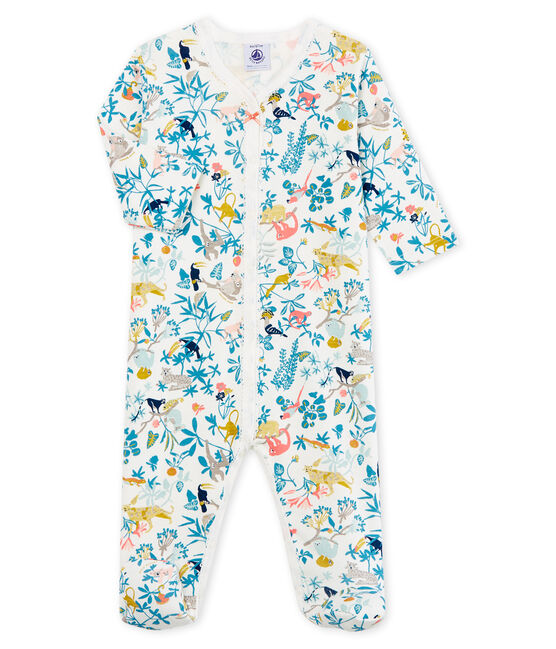 Pyjama van ribstof voor babymeisjes wit MARSHMALLOW/wit MULTICO