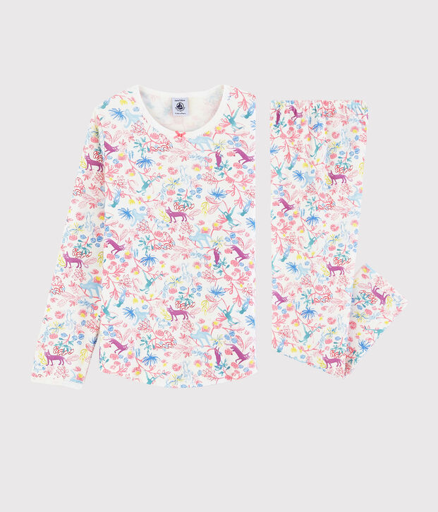 Katoenen pyjama met jungleprint voor kleine meisjes wit/multicouleur