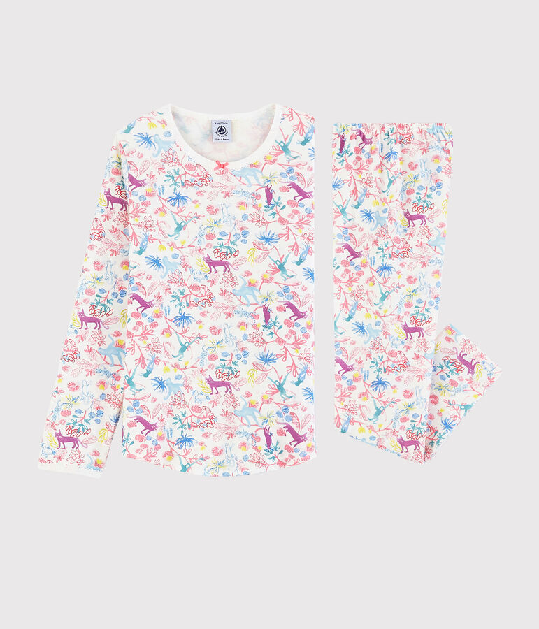 Katoenen pyjama met jungleprint voor kleine meisjes wit/multicouleur