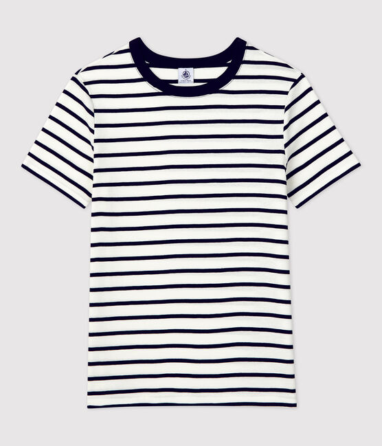 L'ICONIQUE, dames-T-shirt met ronde hals in katoen wit MARSHMALLOW/blauw SMOKING