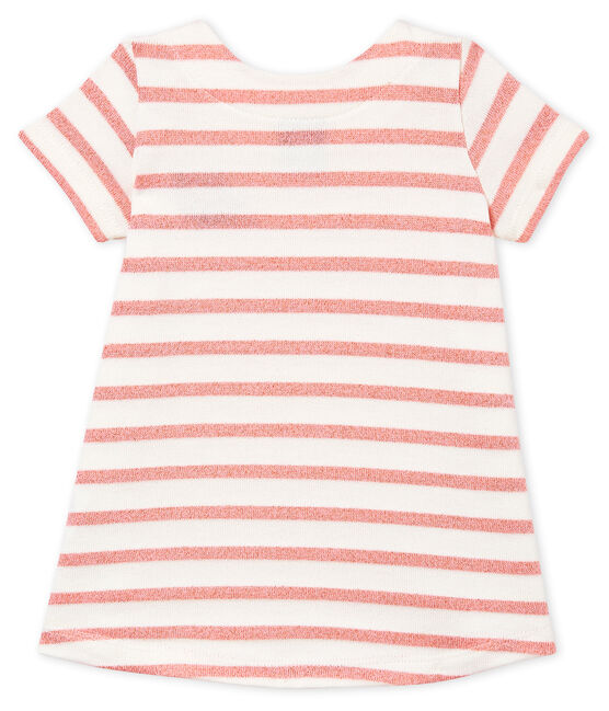 Robe manches courtes rayée bébé fille blanc MARSHMALLOW/rose JOLI BRILLANT