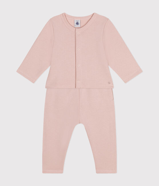 Babysetje van fleece met cardigan en broek roze SALINE