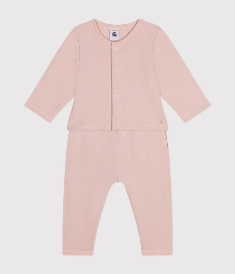 Ensemble cardigan et pantalon en molleton b&eacute;b&eacute; rose