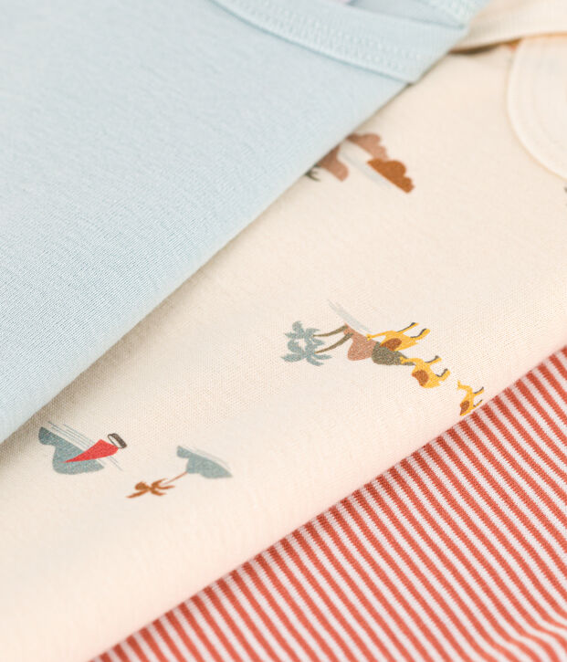 Set van 3 katoenen body's met korte mouwen en dierenprint multicouleur