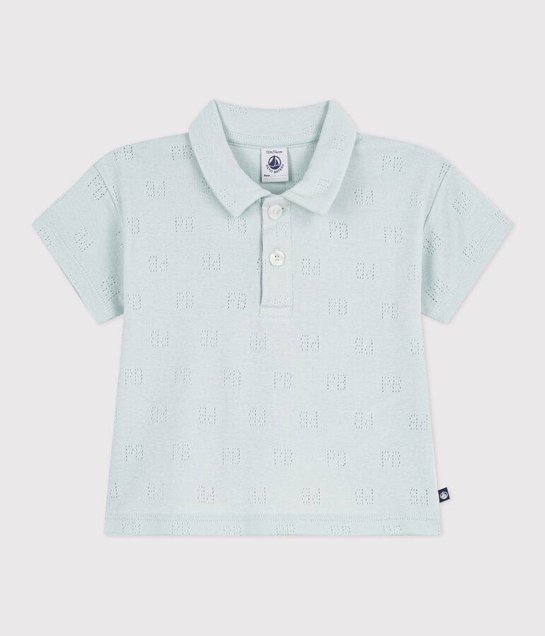 Babypolo van ajourkatoen met korte mouwen met motiefje blauw