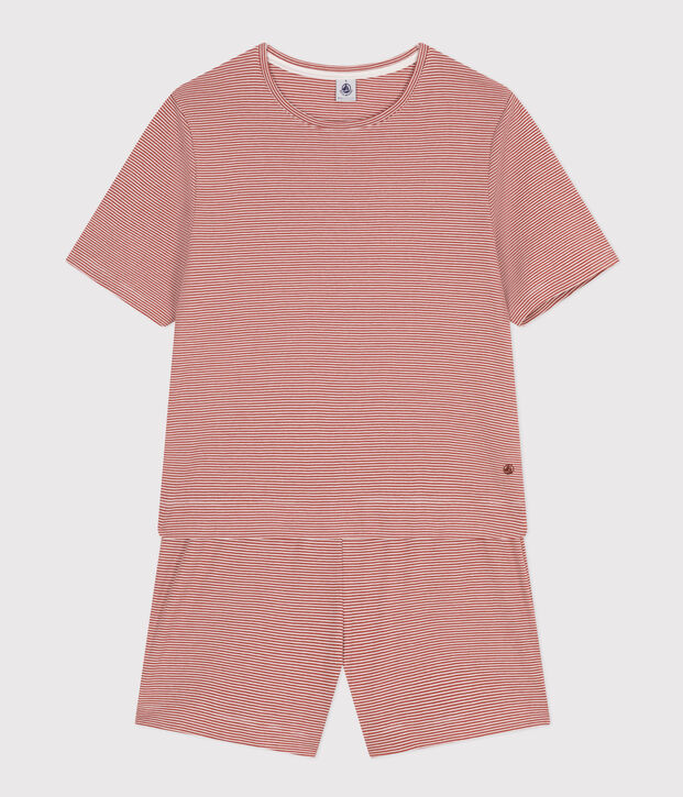 Korte pyjama en T-shirt van gestreept katoen voor dames bruin/wit