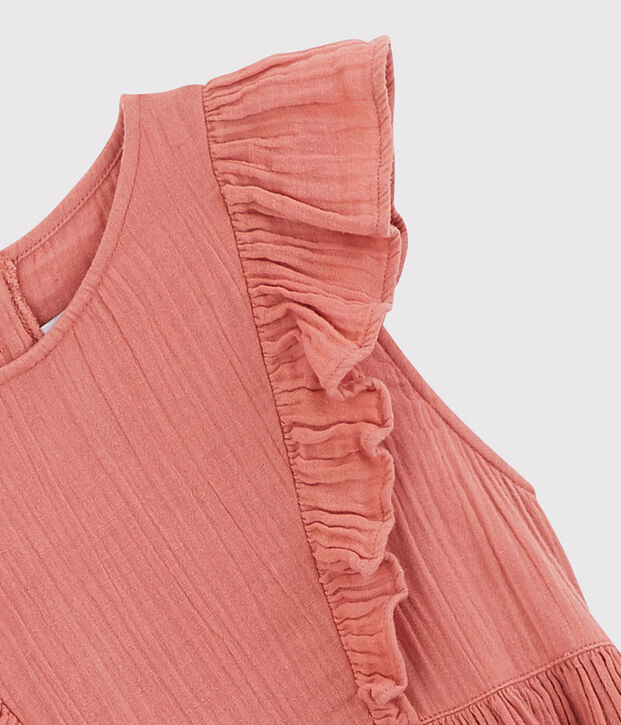 Jurk in biokatoenen gaas en jersey voor meisjes roze