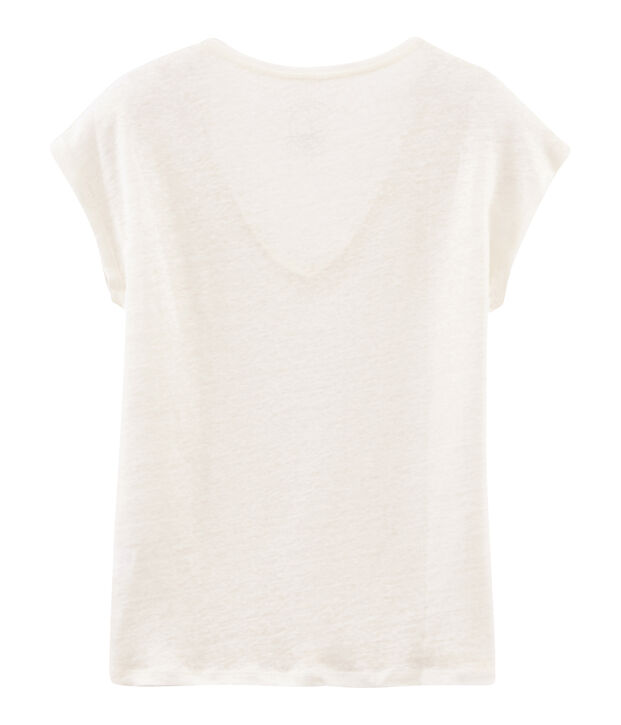 Tee-shirt manches courtes uni femme en lin iris&eacute; blanc/rose