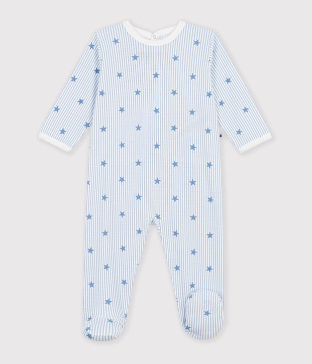 Pyjama b&eacute;b&eacute; en molleton ouverture dos imprim&eacute; &eacute;toiles blanc/multicouleur