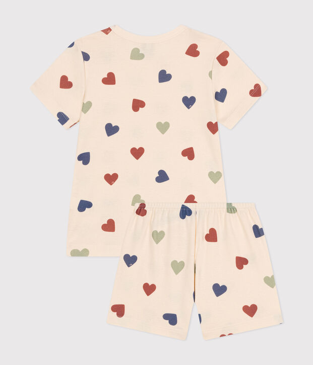 Katoenen pyjamashort met hartjesprint voor kinderen ecru/multicouleur