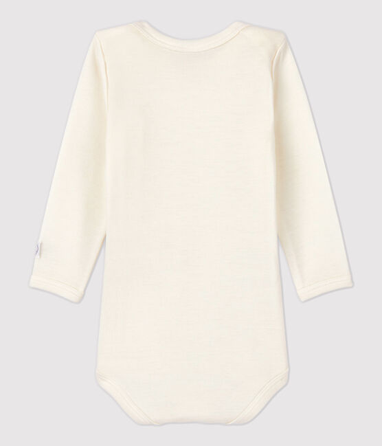 Body manches longues bébé en laine et coton blanc MARSHMALLOW