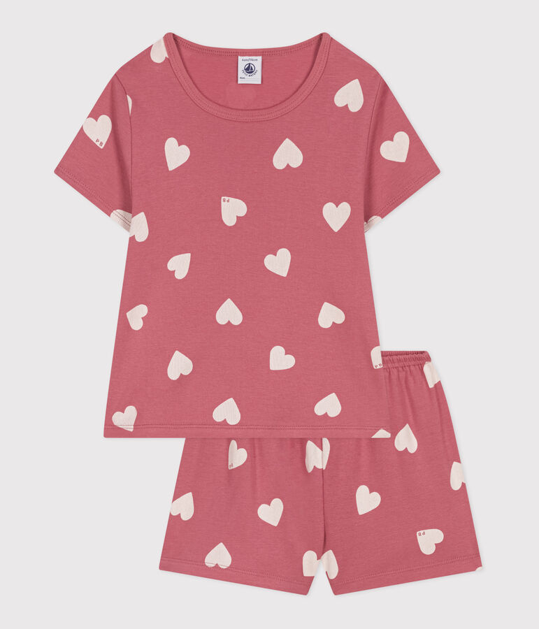 Korte katoenen pyjama met hartjesprint voor kinderen roze/wit