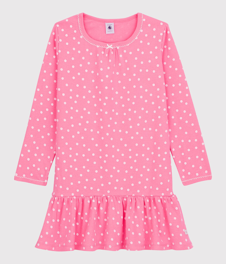 Chemise de nuit volant&eacute;e petite fille en coton rose/blanc