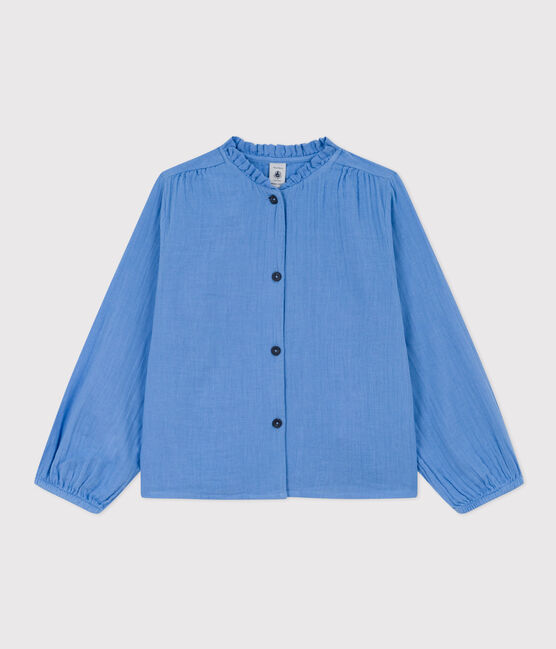 Blouse unie en gaze de coton enfant fille bleu EDNA