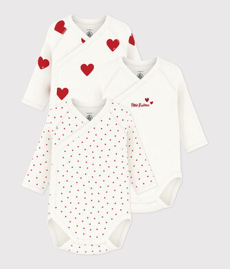 Lot de bodies crois&eacute;s manches longues b&eacute;b&eacute; mixte en coton imprim&eacute; coeur