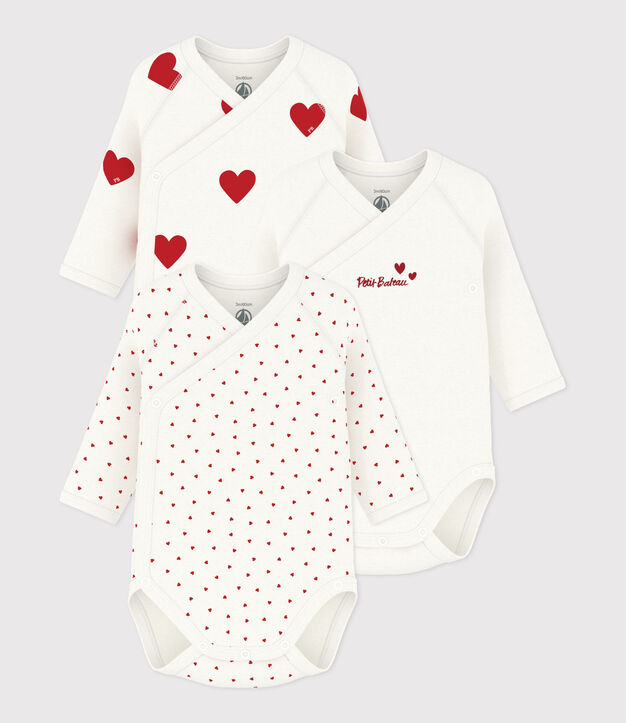 Lot de bodies crois&eacute;s manches longues b&eacute;b&eacute; mixte en coton imprim&eacute; coeur multicouleur