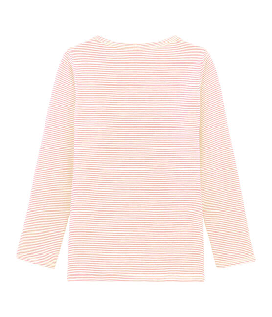 Tee-shirt manches longues enfant en laine et coton rose CHARME/blanc MARSHMALLOW