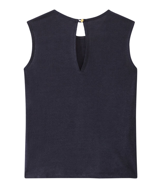Mouwloze linnen damestop blauw