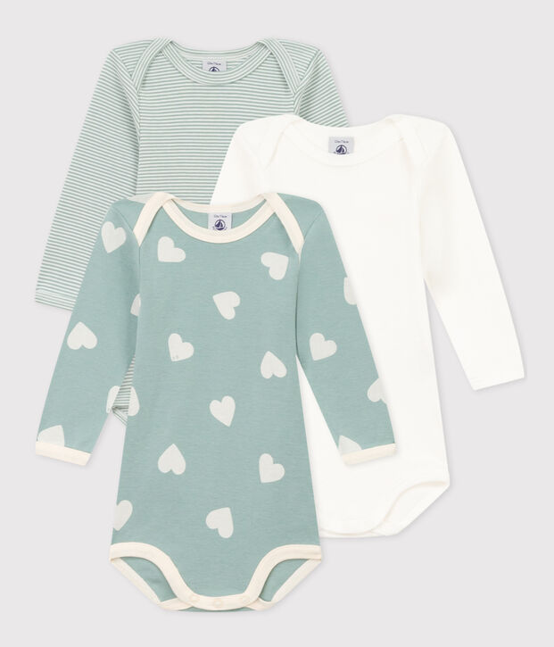 Lot de 3 bodies manches longues coeurs b&eacute;b&eacute; en coton multicouleur