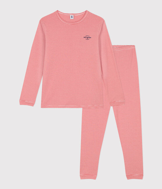 Pyjama rayé garçon en coton orange OURSIN/blanc MARSHMALLOW