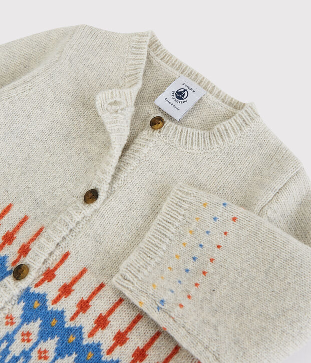 Cardigan jacquard b&eacute;b&eacute; en tricot avec laine beige chin&eacute;